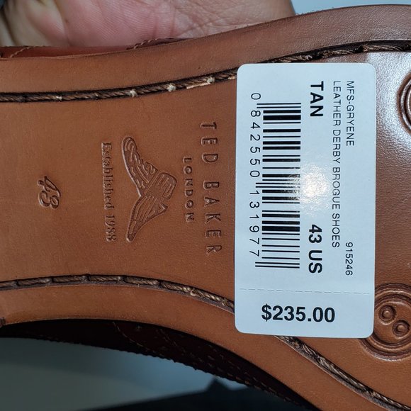 NWT TED BAKER Gryene Leather Wingtip Derby 10 M US